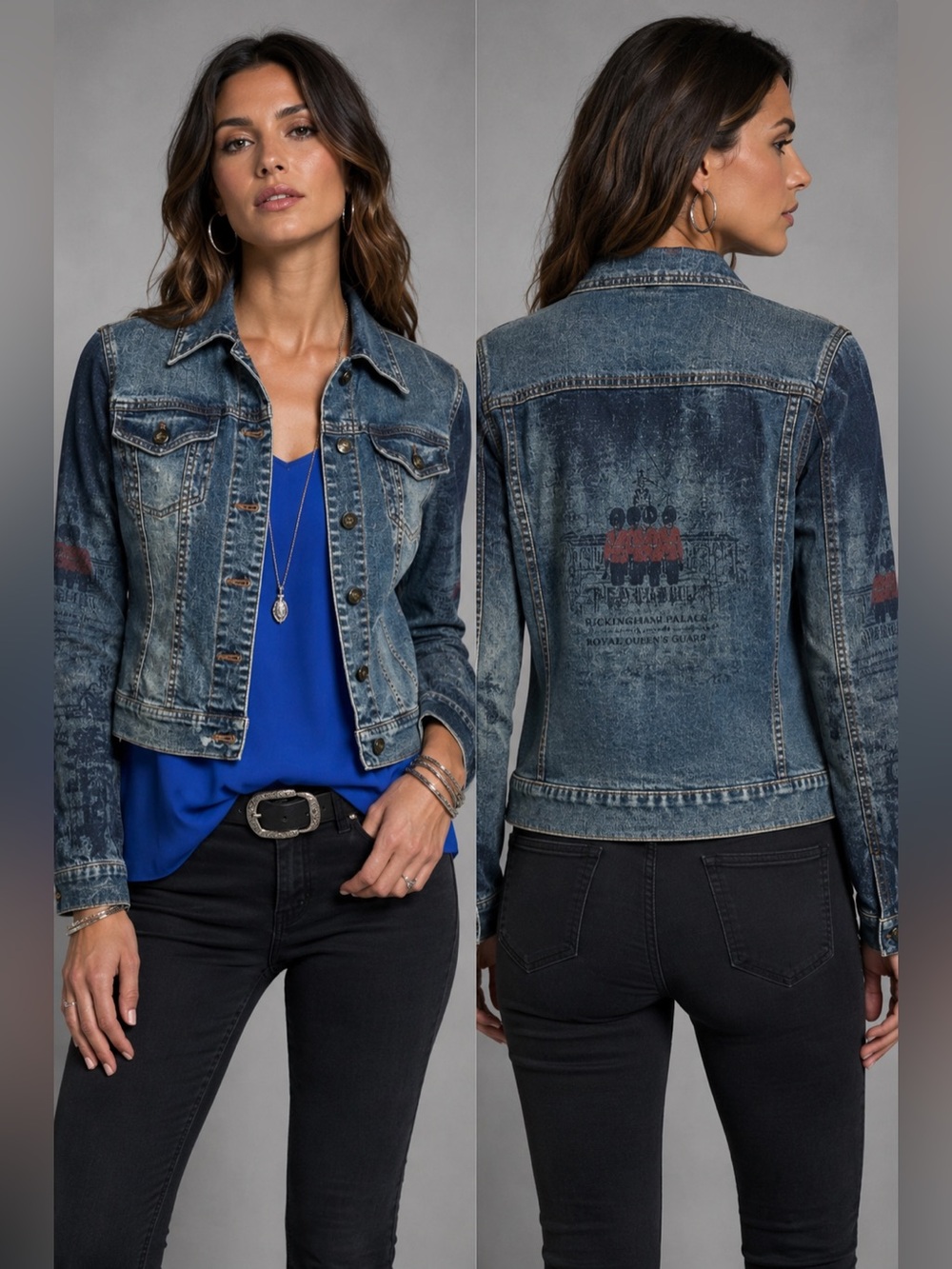 Vintage Lapis Jean Jacket featuring Buckingham Palace Royal Queens Guard images